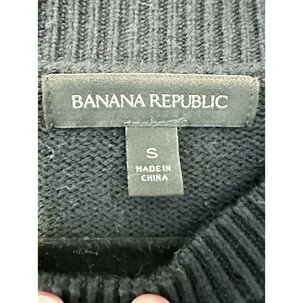Banana Republic Black/White Herringbone Knit‎ Sweater Black Trim  Size S